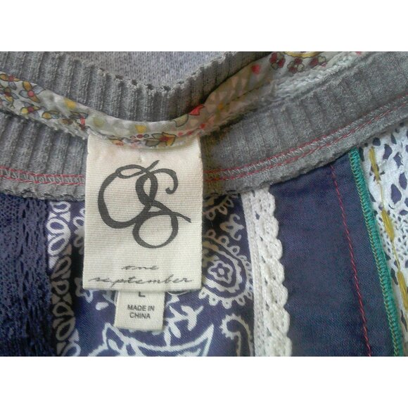 One September Anthropologie Bandana Patchwork Grey Knit Top Sm - Picture 8 of 11